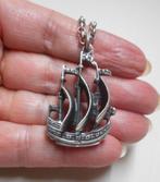 Zilveren jasseron ketting met schip hanger  nr.1762, Met hanger, Verzenden, Zo goed als nieuw, Zilver
