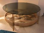 Vintage Seventies Salontafel Glas met gevlochten lectuurmand, Huis en Inrichting, Tafels | Salontafels, Ophalen, 50 tot 100 cm