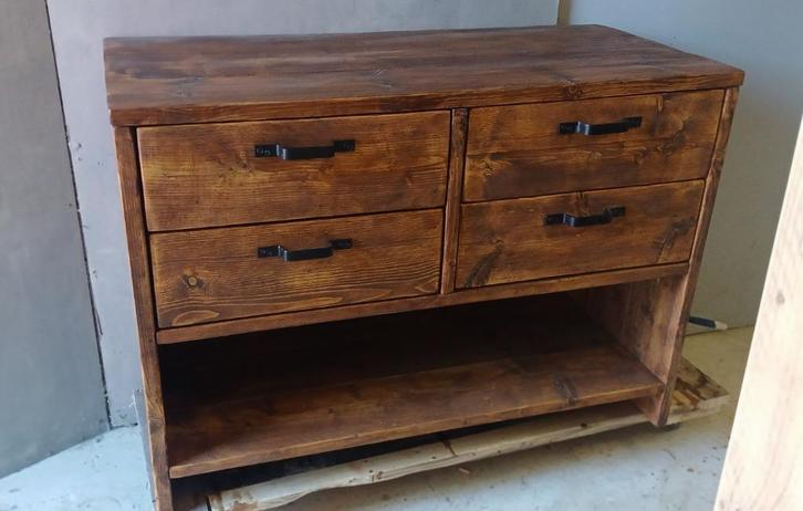 Wastafel kast bruin oldbrown lades 120cm legplank, Huis en Inrichting, Badkamer | Badkamermeubels, Nieuw, Wastafelkast, Minder dan 100 cm