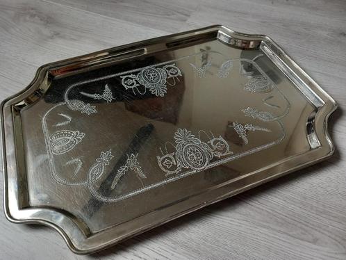 Groot verzilverd dienblad met bloem patroon goede kwaliteit, Huis en Inrichting, Woonaccessoires | Dienbladen, Gebruikt, Metaal