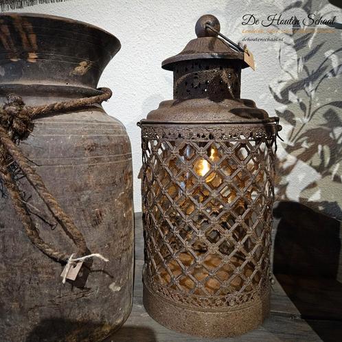 Grote LED Lantaarn Roest met Timer, Huis en Inrichting, Woonaccessoires | Kandelaars en Kaarsen, Nieuw, Metaal, Ophalen
