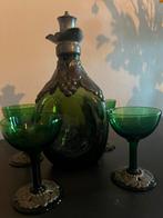 Vintage groene glazen likeurset, Antiek en Kunst, Antiek | Glas en Kristal, Ophalen of Verzenden
