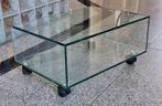 Glazen salontafel met wieltjes, Huis en Inrichting, Tafels | Salontafels, Ophalen, 100 tot 150 cm, 50 tot 100 cm, Zo goed als nieuw