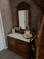 Mahonie houtenkast met marmerblad  en spiegel, Antiek en Kunst, Ophalen