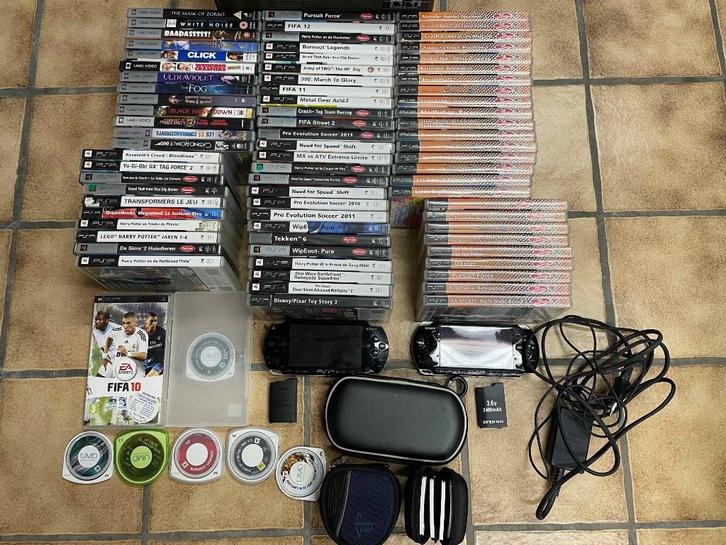 Sony PSP 1004 + 3004 + Games + UMD, Spelcomputers en Games, Spelcomputers | Sony PSP, Gebruikt, PSP, Zwart, Met games, Met UMD-films