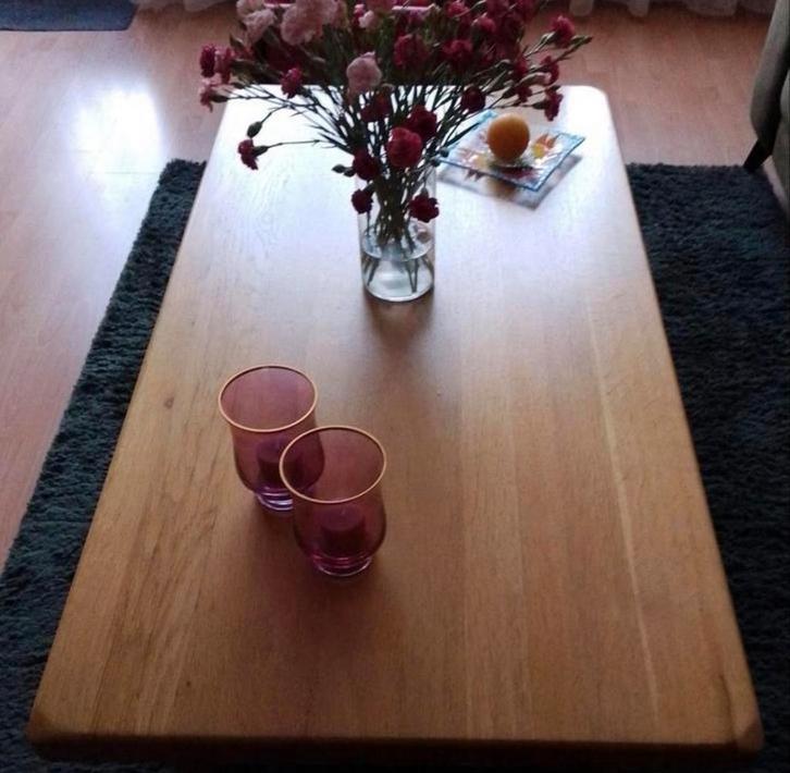 Massief Eiken Salontafel met Laden - 140x74x45cm, Huis en Inrichting, Tafels | Salontafels, Gebruikt, Minder dan 50 cm, 50 tot 100 cm