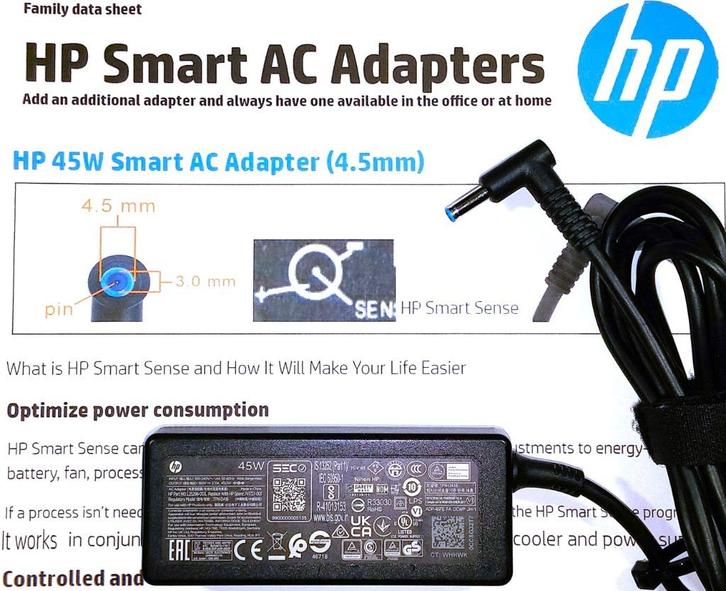 HP Adapter 19.5V 2.31A 45W 741727-001 Oplader 4.5mm BlueTip, Computers en Software, Laptop-opladers, Zo goed als nieuw, Ophalen of Verzenden