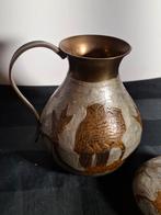 Koperen kan en kandelaar met uilen, Antiek en Kunst, Ophalen of Verzenden, Koper