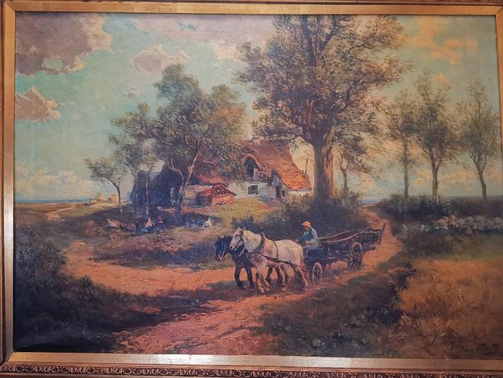 Royaal Henry Schouten Schilderij 134x178cm - Paarden & Kar, Antiek en Kunst, Kunst | Schilderijen | Klassiek, Ophalen of Verzenden