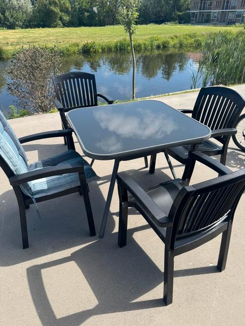 Tuinset 4 stoelen en eettafel, Tuin en Terras, Tuinsets en Loungesets, Gebruikt, Aluminium, Eettafel, Ophalen