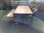Eettafel met stoelen en bankje, Ophalen of Verzenden, Gebruikt, 4 tot 6 stoelen