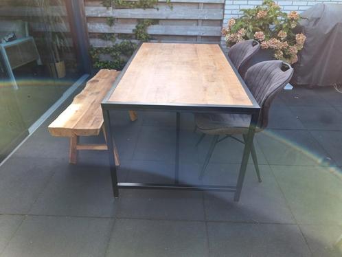 Eettafel met stoelen en bankje, Huis en Inrichting, Complete eetkamers, Gebruikt, 4 tot 6 stoelen, Ophalen of Verzenden