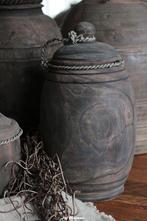 Houten pot XL met deksel vintage black, Huis en Inrichting, Woonaccessoires | Overige, Www.jufbrocante.nl, Www.jufbrocante.nl