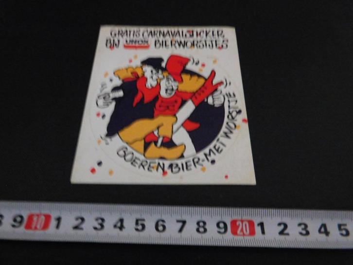 sticker UNOX Bierworstjes BOEREN BIER MET WORSTJE, Verzamelen, Stickers, Zo goed als nieuw, Ophalen