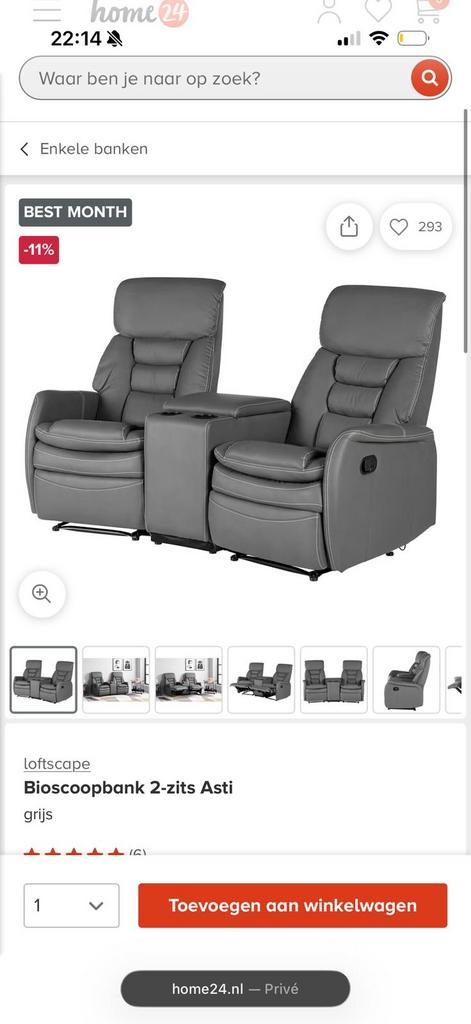 Bioscoopstoelen met tussenbankje - Taupe/Beige, Huis en Inrichting, Banken | Bankstellen, Gebruikt, Rechte bank, Tweepersoons