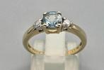 Gouden Vintage ring met aquamarijn en diamant. 2025/673., Ophalen of Verzenden, Goud, Ring, Met edelsteen