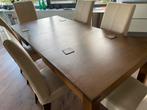 Eethoek met 6 lederen stoelen, Ophalen, Gebruikt, Strak en kleur donker eiken, 4 tot 6 stoelen