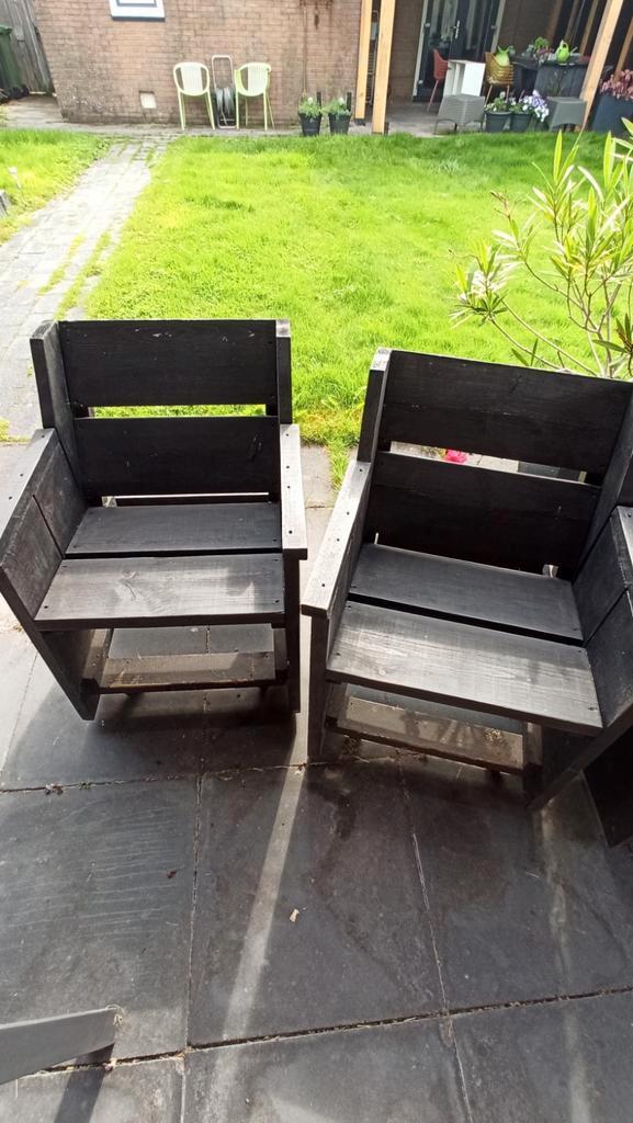 6 tuinstoelen van steigerhout, Tuin en Terras, Tuinstoelen, Hout, Ophalen