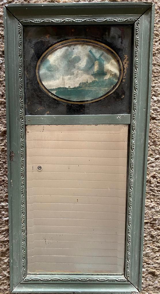 Antiek facet geslepen spiegel met afbeelding, Antiek en Kunst, Antiek | Spiegels, Minder dan 50 cm, Minder dan 100 cm, Rechthoekig