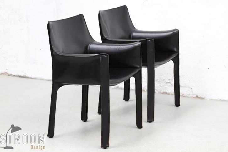 Cassina CAB Eetkamerstoelen Bellini Vintage Design Jaren, Huis en Inrichting, Stoelen, Gebruikt, Vier, Kunststof, Leer, Metaal