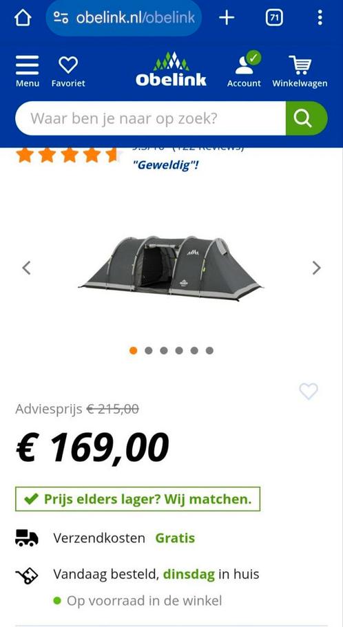 Obelink Napels poly 4 vis a vis tent, Caravans en Kamperen, Tenten, tot en met 4, Gebruikt, Ophalen of Verzenden