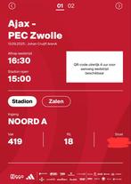 2 tickets Ajax - PEC Zwolle vak 419 naast elkaar, Tickets en Kaartjes, Twee personen, December