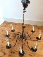 Oude donkere kroonluchter met acht 8 druipende kaarsjes, Ophalen of Verzenden, Gebruikt, Metaal
