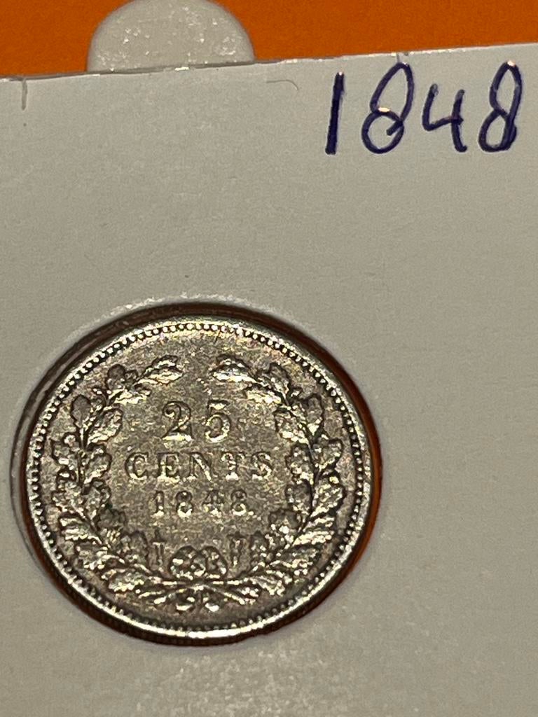 1848 Kwartje 25 cent Willem II zilver, Postzegels en Munten, Munten | Nederland, Ophalen of Verzenden, Koning Willem II, 25 cent