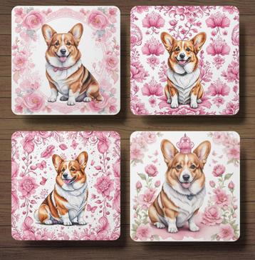 Corgi Delfts Roze onderzetters met houder beschikbaar voor biedingen