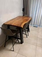 Hoge mango tafel 150x80 met 4 stoelen, Ophalen, Gebruikt, Tafel(s) en Stoel(en)