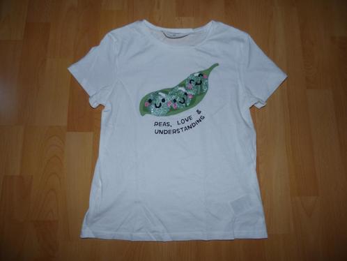 Wit t-shirt met grappige erwtenopdruk van H&M, maat 134/140, Kinderen en Baby's, Kinderkleding | Maat 134, Zo goed als nieuw, Meisje