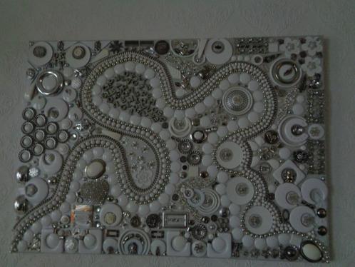 Schilderij / Wandversiering  Zilver / Wit 75 x 53 cm Nr ZWS, Antiek en Kunst, Kunst | Schilderijen | Abstract, Ophalen