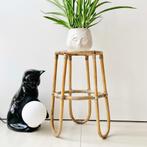 vintage boho bamboe TAFELTJE glas Scandinavisch Mid Century, Ophalen of Verzenden, Gebruikt