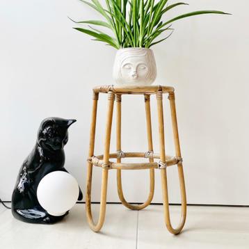 vintage boho bamboe TAFELTJE glas Scandinavisch Mid Century  beschikbaar voor biedingen