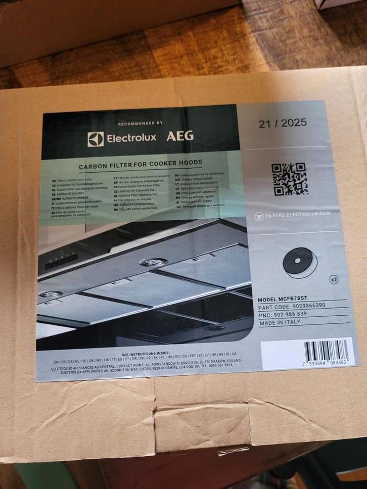 Electrolux AEG Koolstoffilter Afzuigkap MCFB78ST, Witgoed en Apparatuur, Afzuigkappen, Nieuw, Inbouw, Onderbouw afzuigkap, Minder dan 200 m³ per uur