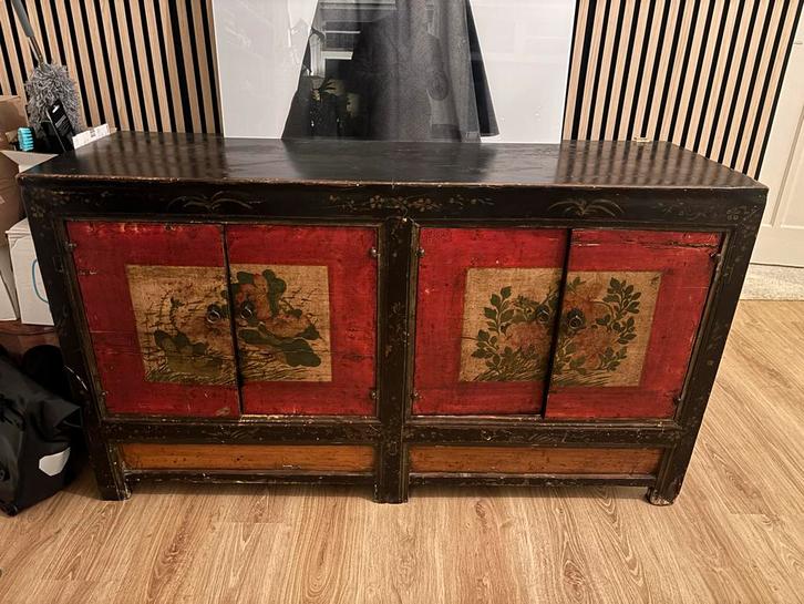 Uniek Antiek Aziatisch Dressoir kleurrijk Kast Koloniaal, Antiek en Kunst, Antiek | Meubels | Kasten, Ophalen