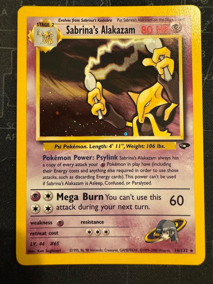 Pokemon Sabrina's Alakazam - 16/132 - Gym Challenge, Hobby en Vrije tijd, Verzamelkaartspellen | Pokémon, Nieuw, Losse kaart, Foil