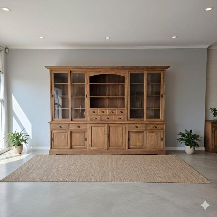 Vitrine Kast Teak 3,00 m Art. Nr.: 27925, Huis en Inrichting, Kasten | Vitrinekasten, Nieuw, 200 cm of meer, 200 cm of meer, 25 tot 50 cm