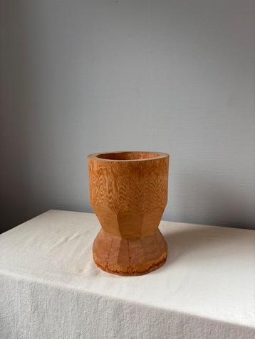 Vintage massief eiken houten vaas wabisabi stijl h24cm beschikbaar voor biedingen