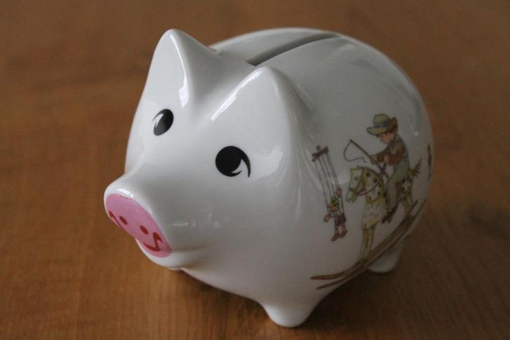 Spaarvarken, kinderspaarvarken, spaarpot + sleutel, Verzamelen, Spaarpotten, Zo goed als nieuw, Dier, Steen, Aardewerk of Keramiek