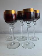 5 vintage bohemia wijnglazen rood kristal goud, Ophalen of Verzenden, Zo goed als nieuw, Overige typen