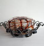 Vintage plafonnière in glas en smeedijzer, Antiek en Kunst, Curiosa en Brocante, Ophalen of Verzenden