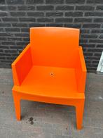 Oranje stapelbare box terrasstoelen, totaal 8 stuks, Tuin en Terras, Tuinstoelen, Ophalen of Verzenden, Gebruikt, Kunststof, Stapelbaar