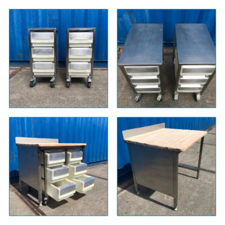 2x Mobiele grondstoffen wagens + 3  kunststof lade elementen, Huis en Inrichting, Keuken | Keukenelementen, Minder dan 100 cm