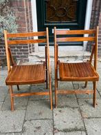 Vintage houten klapstoeltjes bruin Parade 1970 set/2, Gebruikt, Twee, Bruin, Vintage