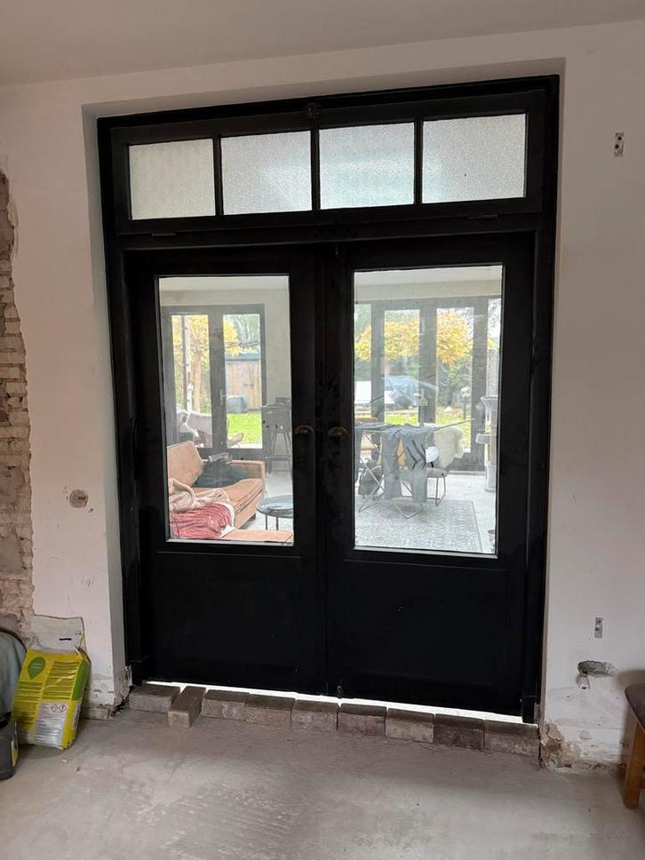 Authentieke dubbele tuindeur met kozijn, Doe-het-zelf en Verbouw, Deuren en Horren, Gebruikt, Buitendeur, 200 tot 215 cm, 100 tot 120 cm