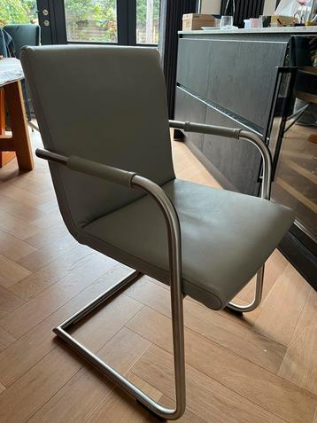 6 Leren Eetkamerstoelen Grijs/Donkerblauw beschikbaar voor biedingen