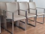 6 Design eetkamerstoelen Neo van goossens latte klr. leer, Huis en Inrichting, Stoelen, Ophalen, Overige kleuren, Zo goed als nieuw