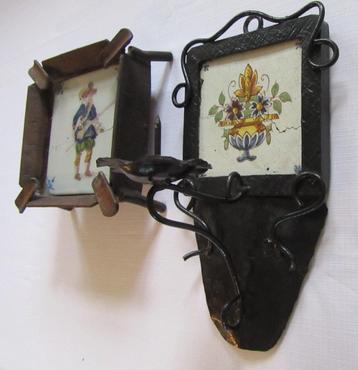 2 vintage smeedijzer items kandelaar asbak makkum tegel beschikbaar voor biedingen