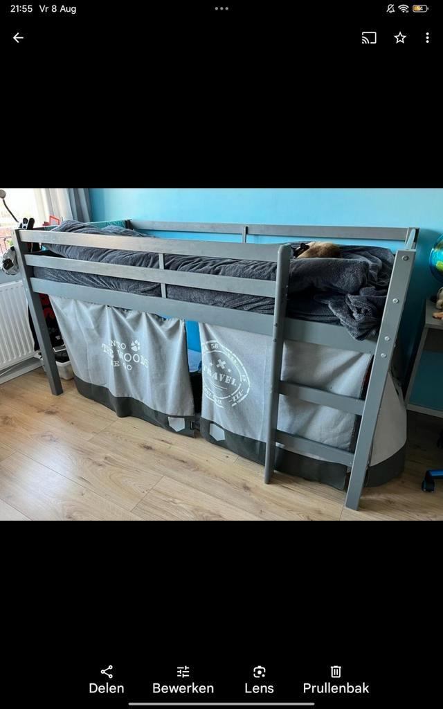 Halfhoogslaper Kinderbed Grijs met Vaste Trap, Kinderen en Baby's, Kinderkamer | Stapelbedden en Hoogslapers, Gebruikt, Halfhoogslaper